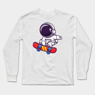 Cute Astronaut Playing Skateboard Cartoon Long Sleeve T-Shirt